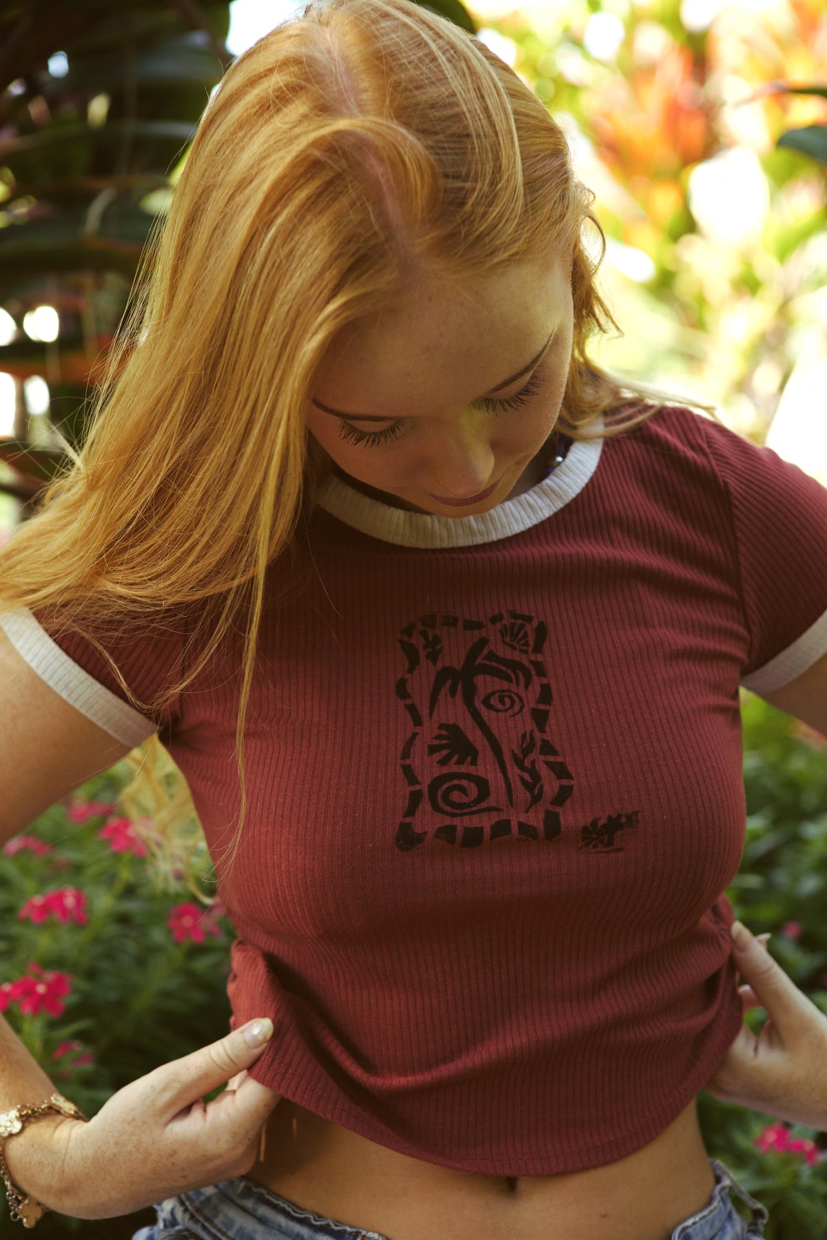 Brown & White Island Frame Crop Top